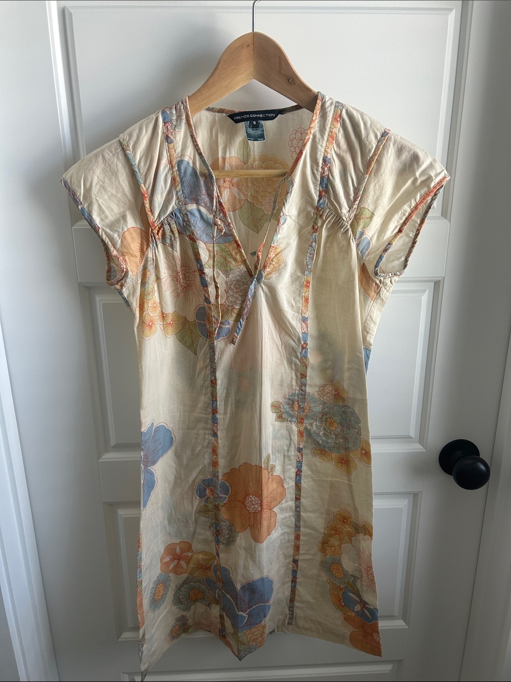 French Connection Cream Tunic with Blue & Peach Floral Print